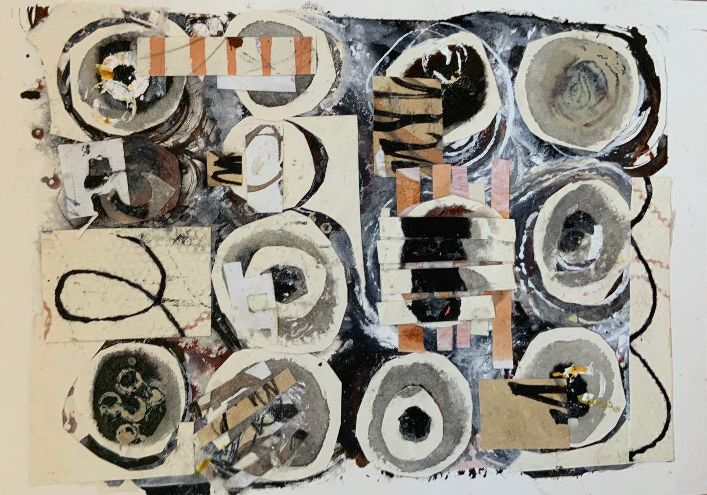 Black and white- monochrome painting-black and white collage painting