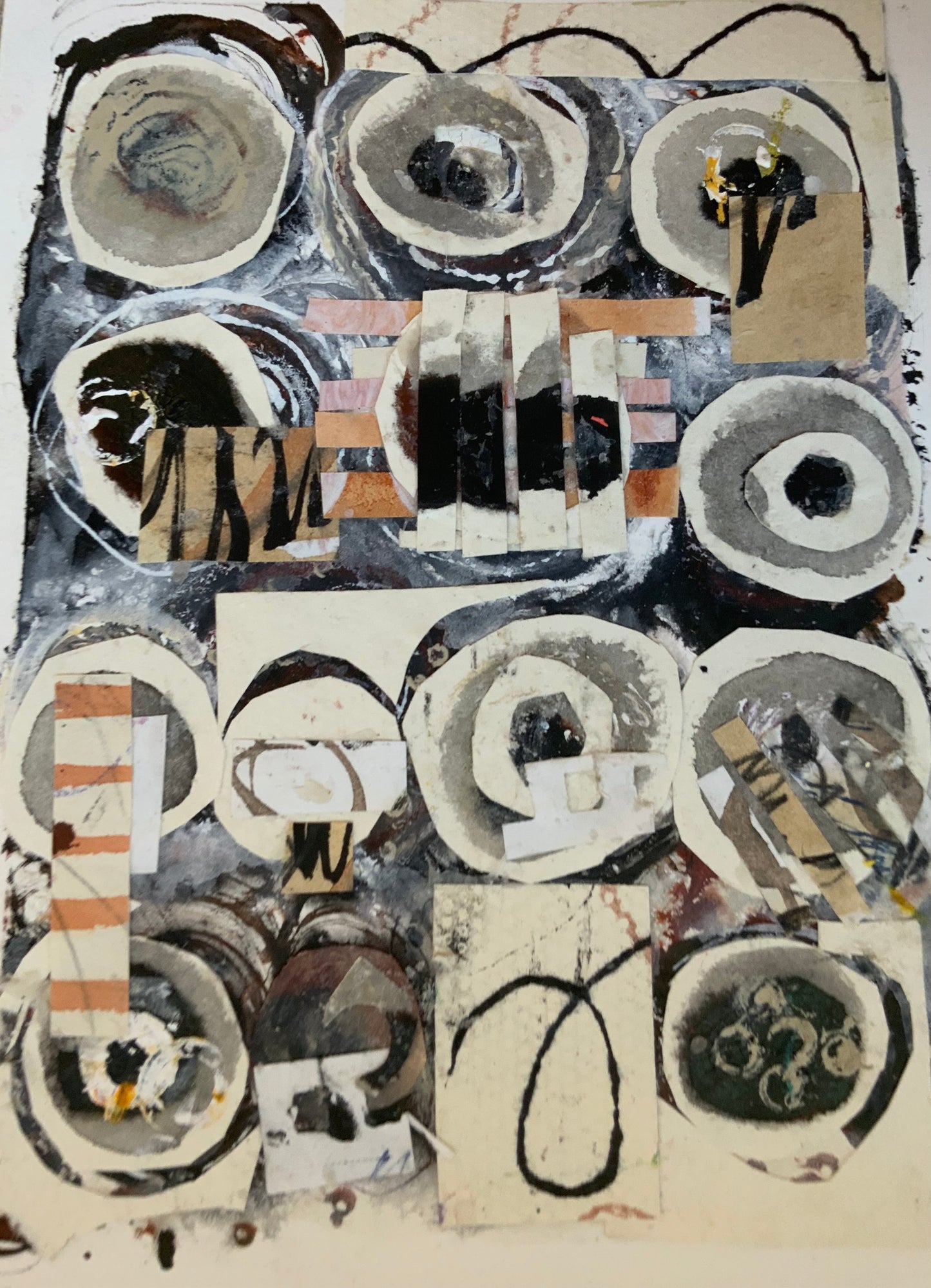 Black and white- monochrome painting-black and white collage painting
