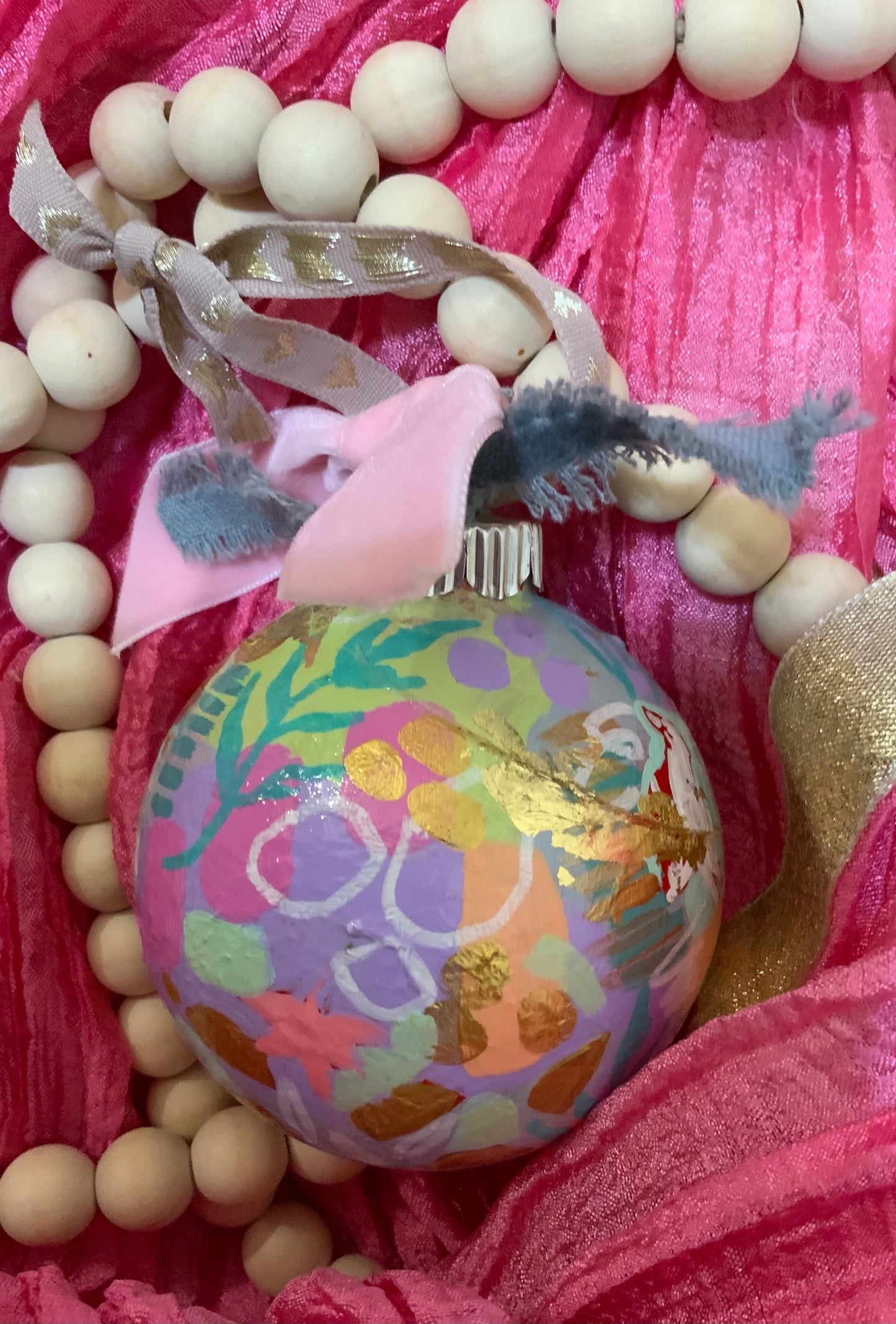 Christmas ornament- pink, mauve, white, gold, mint, peach