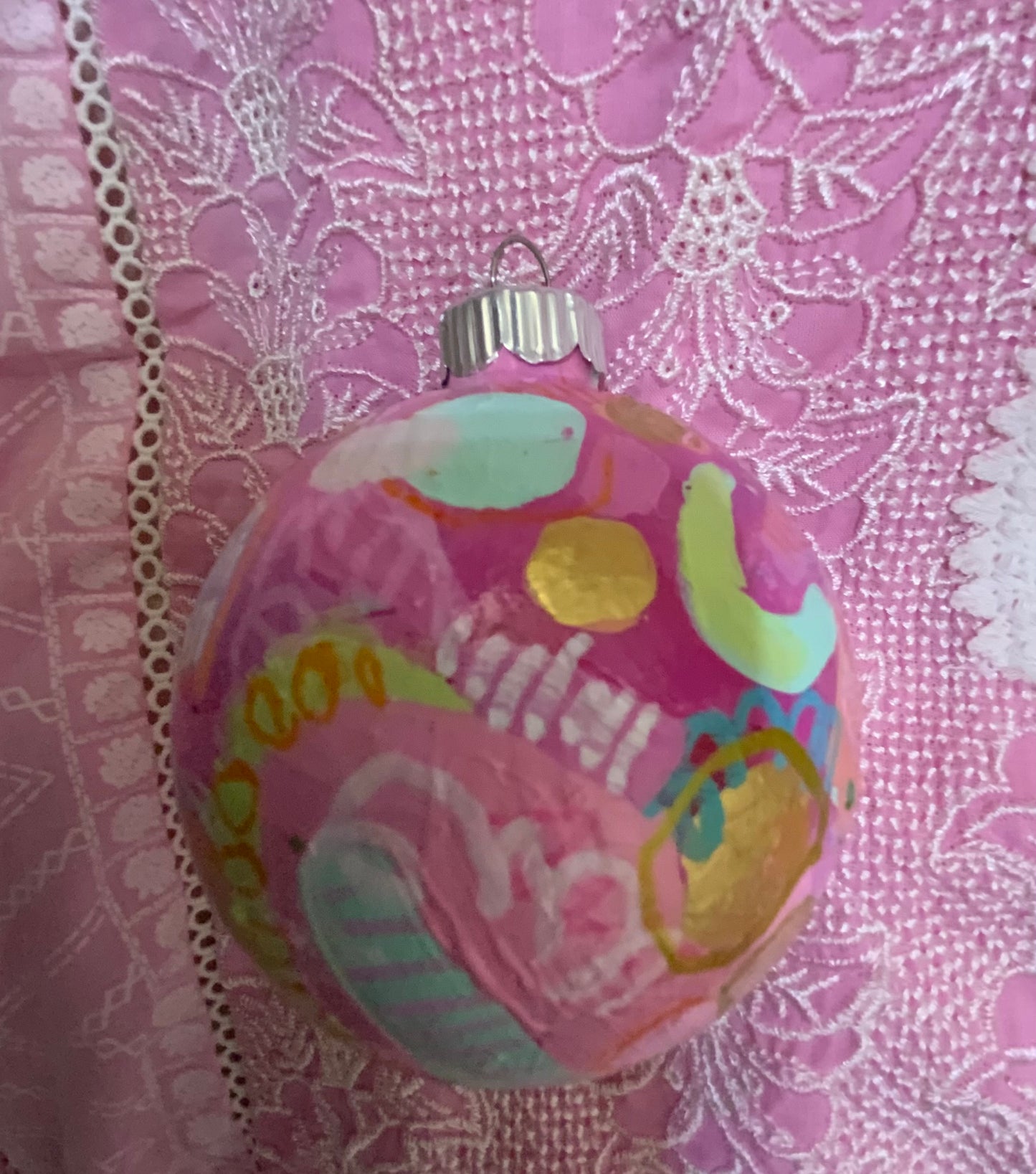 Christmas ornament- Mint, turquoise, pink, magenta, gold, orange