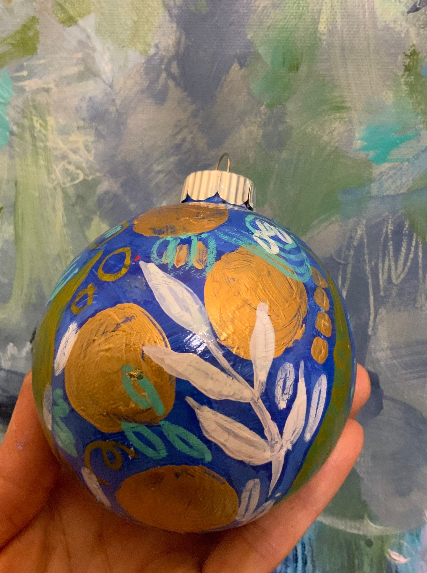 Christmas ornament- Royal blue, turquoise, green, gold, white