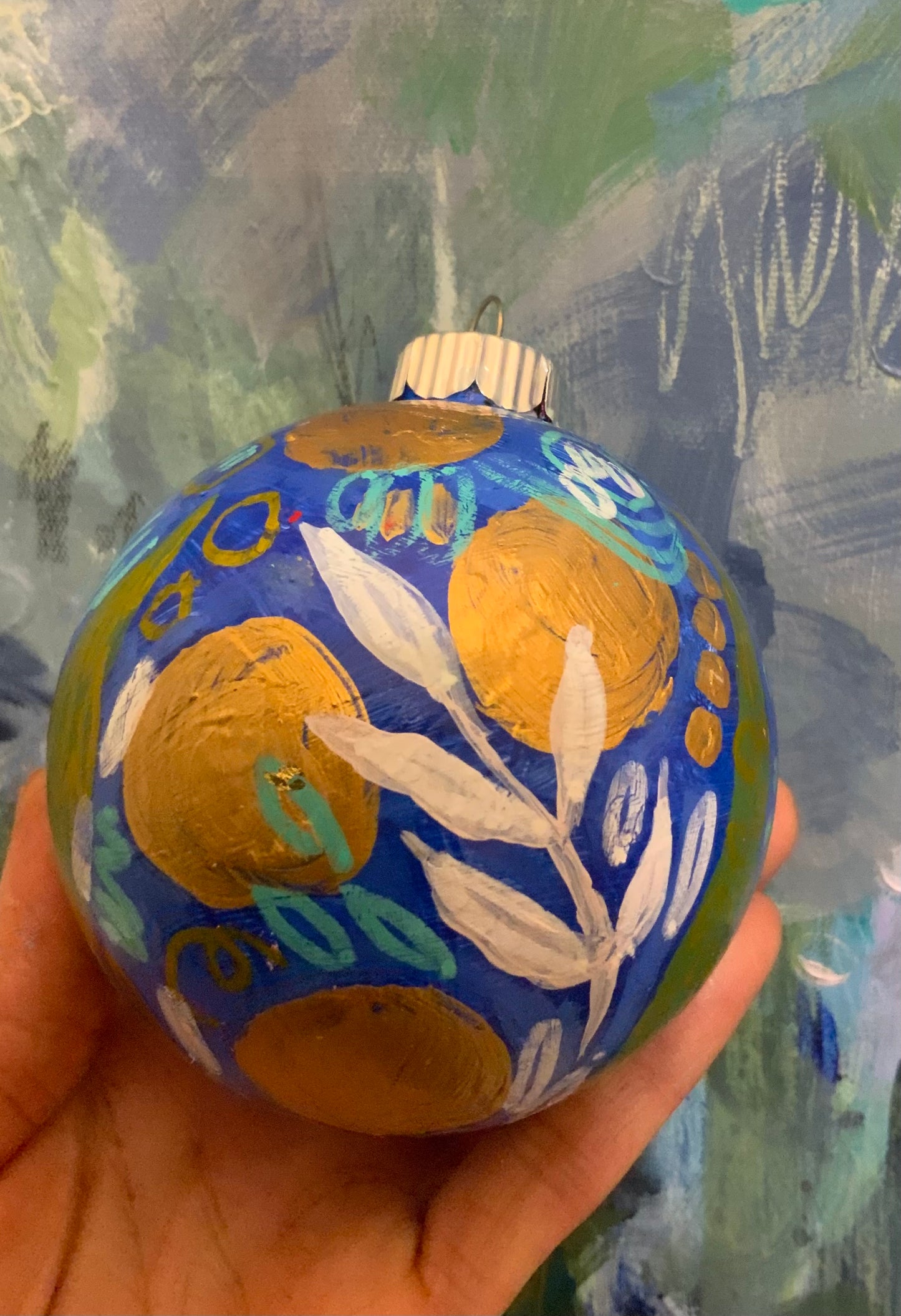 Christmas ornament- Royal blue, turquoise, green, gold, white