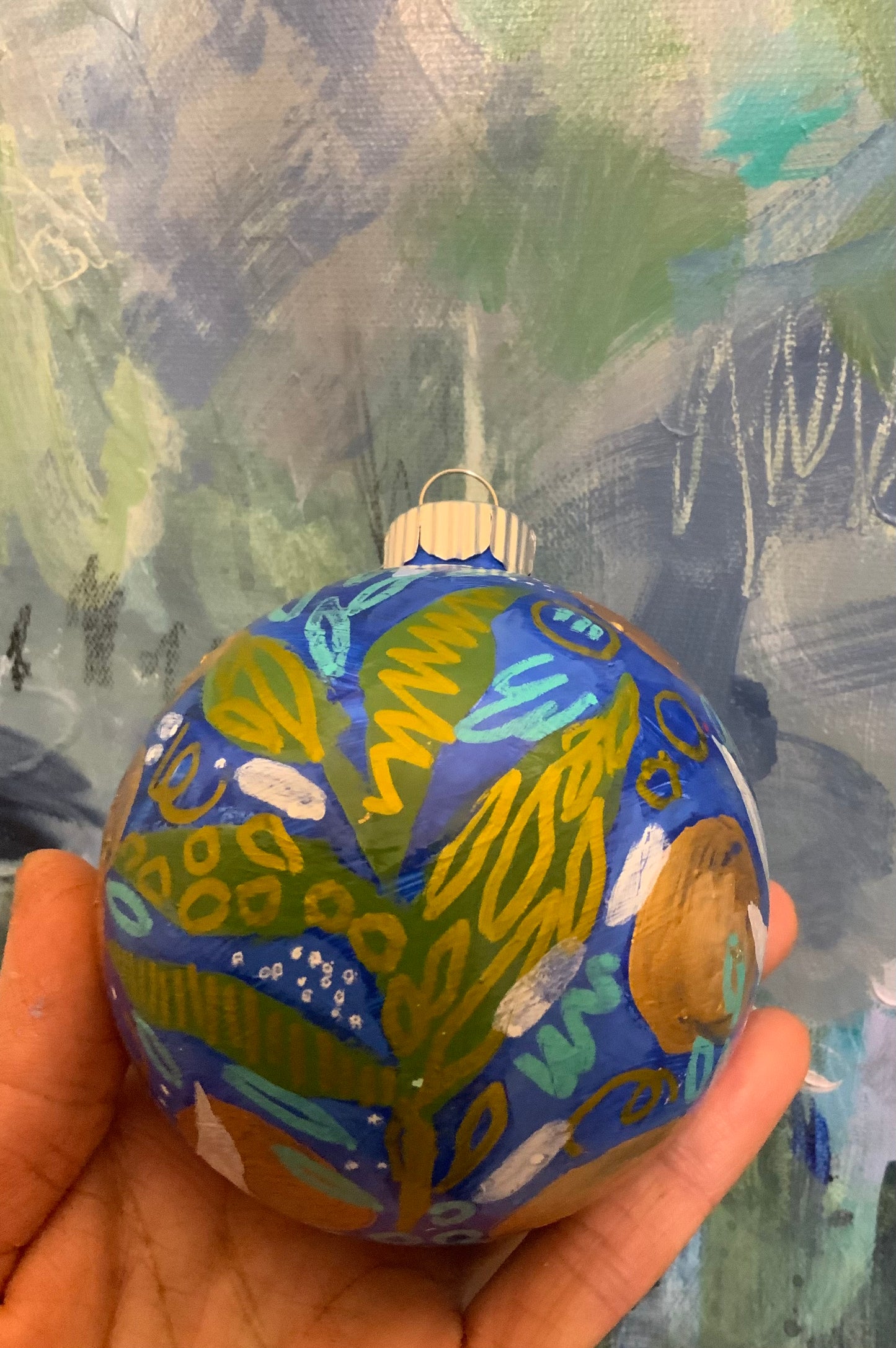 Christmas ornament- Royal blue, turquoise, green, gold, white