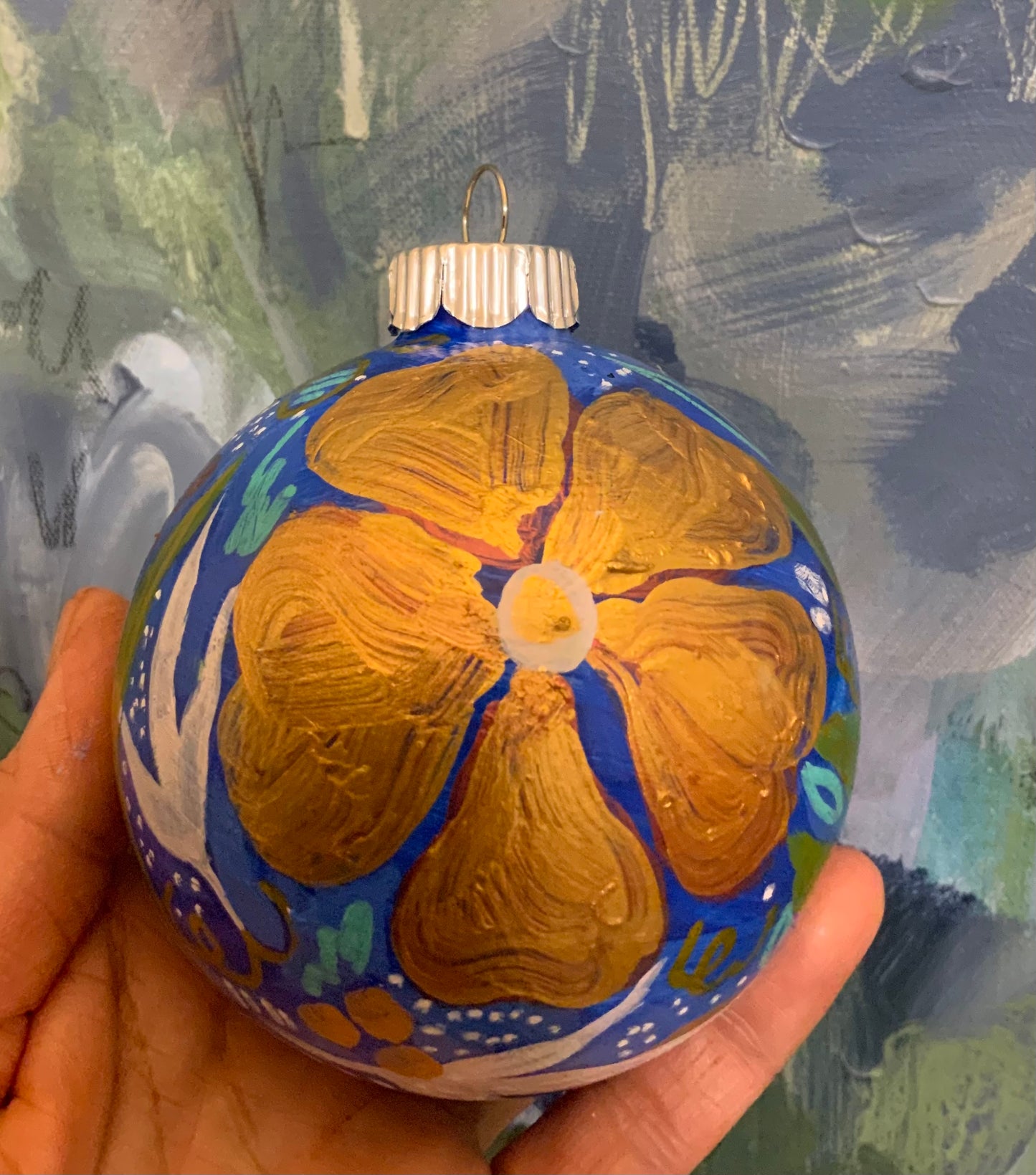 Christmas ornament- Royal blue, turquoise, green, gold, white