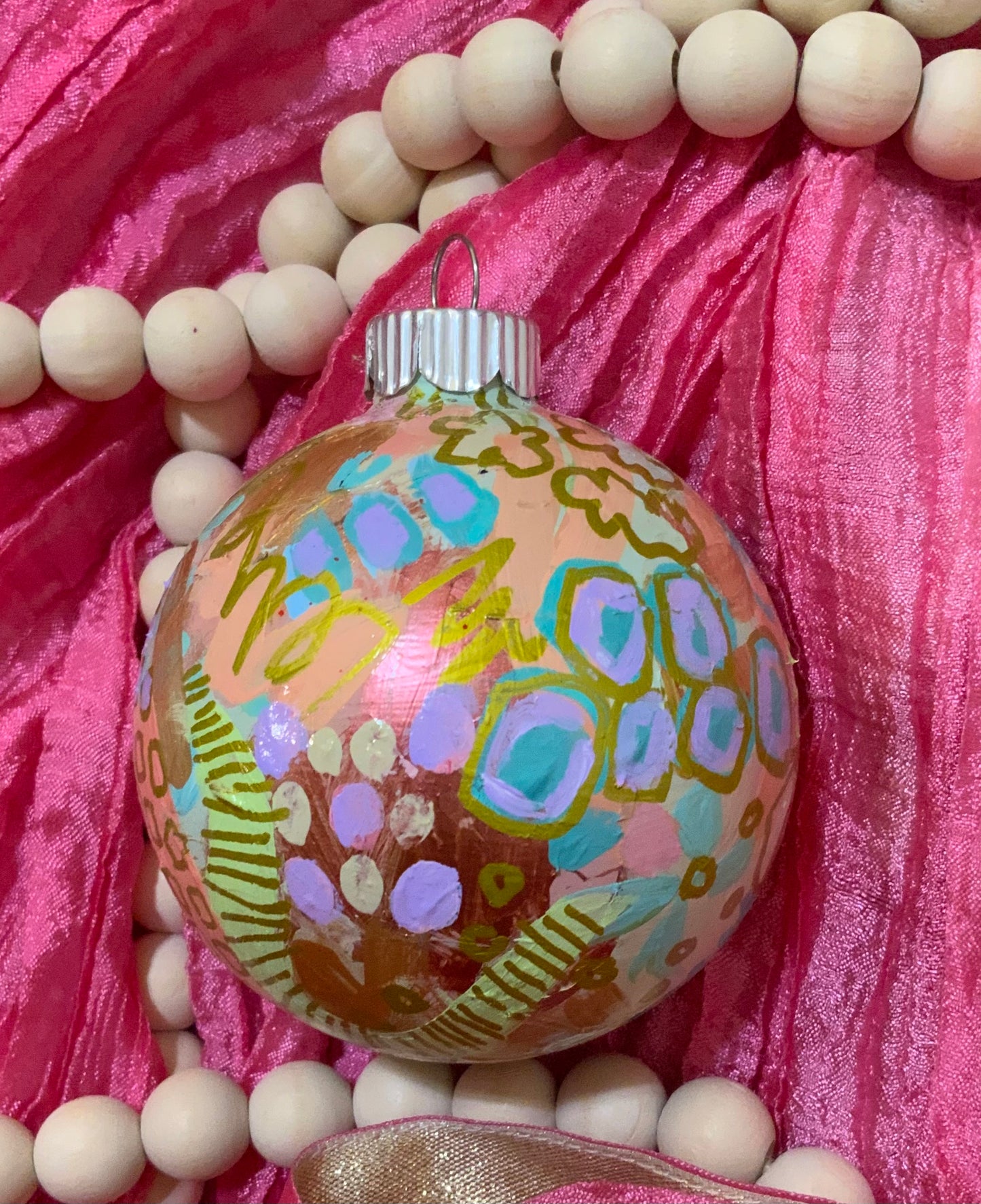 Christmas ornament - turquoise blue, mauve, coral, gold