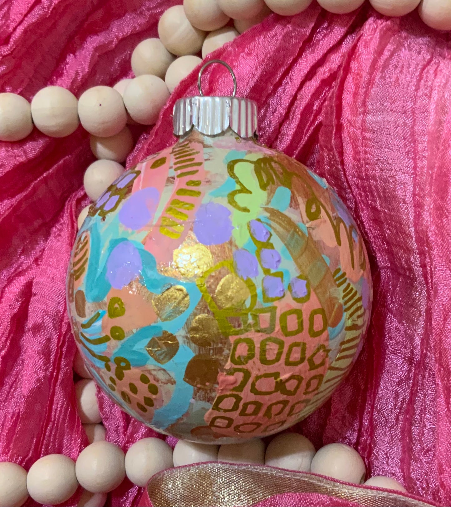 Christmas ornament - turquoise blue, mauve, coral, gold