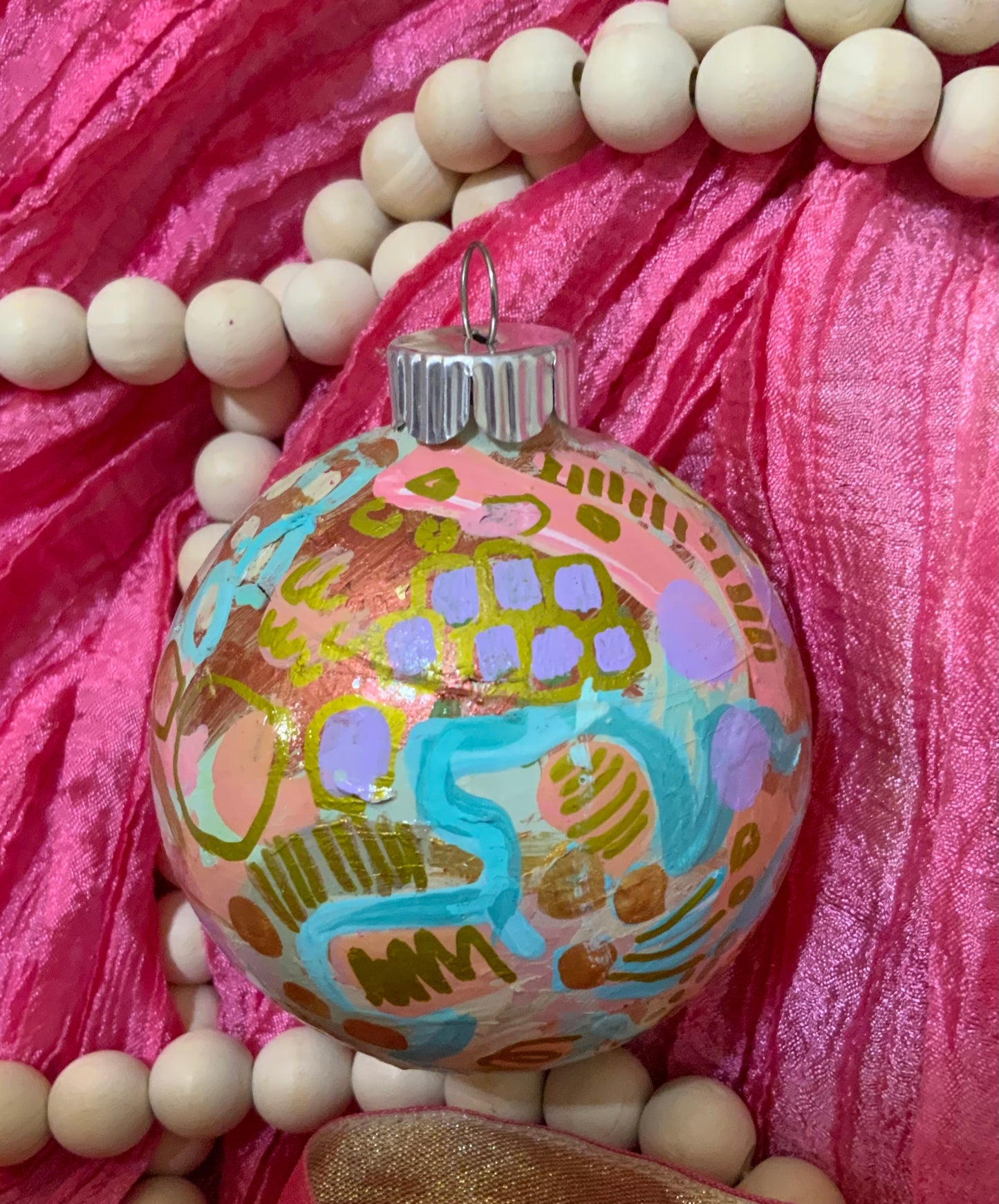 Christmas ornament - turquoise blue, mauve, coral, gold