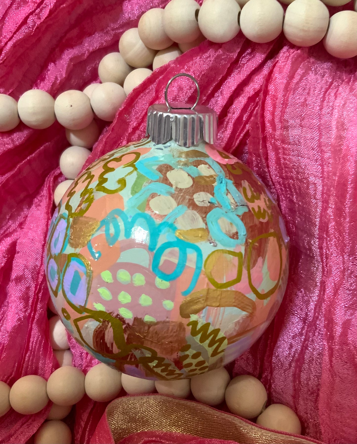 Christmas ornament - turquoise blue, mauve, coral, gold