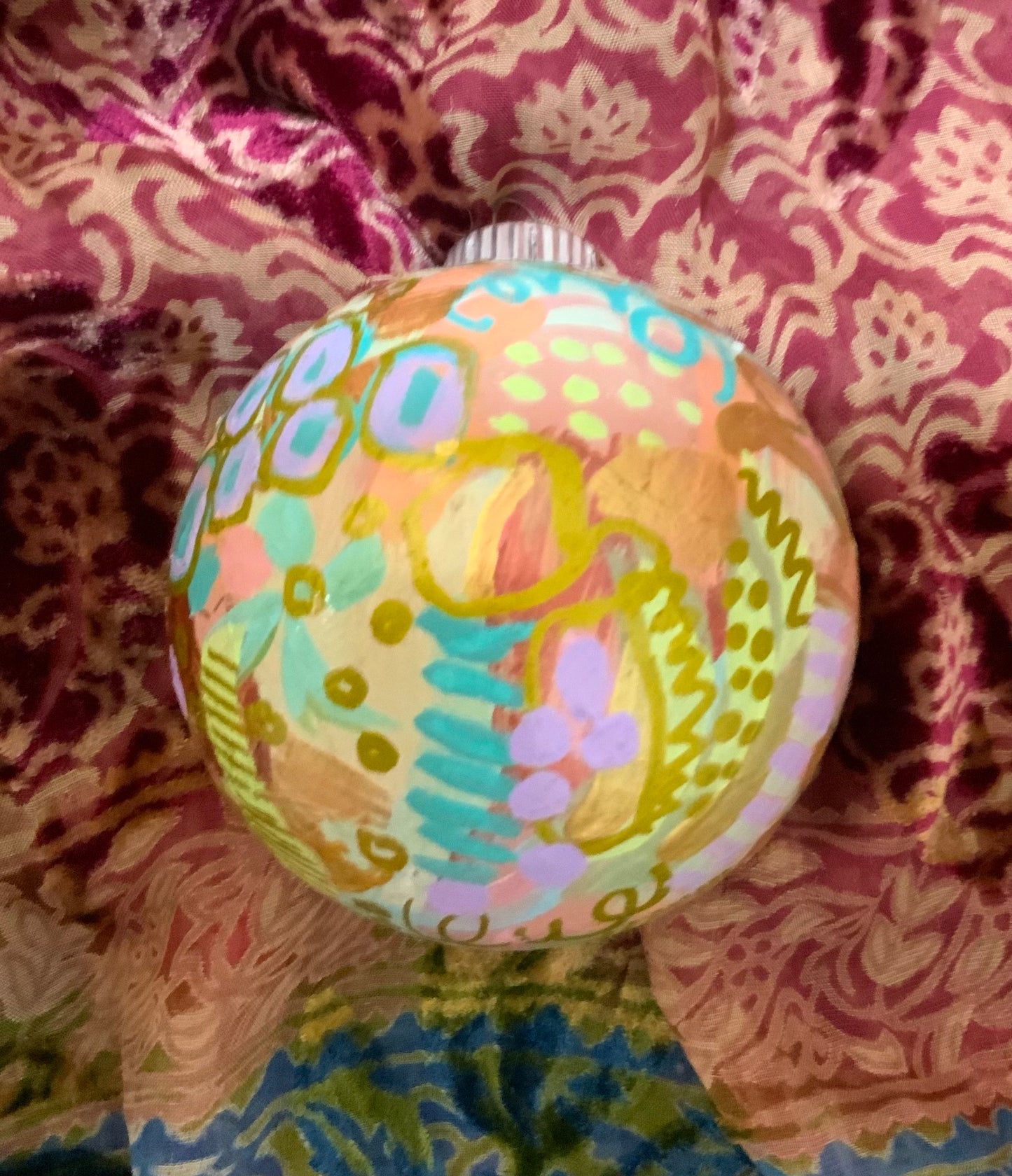 Christmas ornament - turquoise blue, mauve, coral, gold