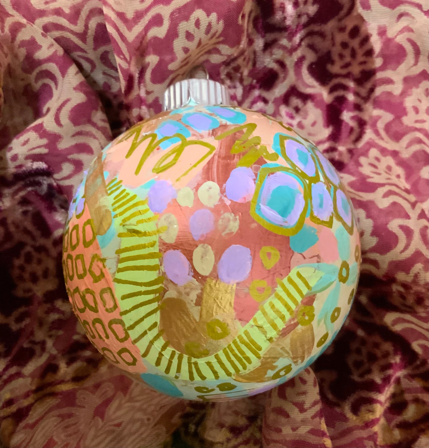 Christmas ornament - turquoise blue, mauve, coral, gold