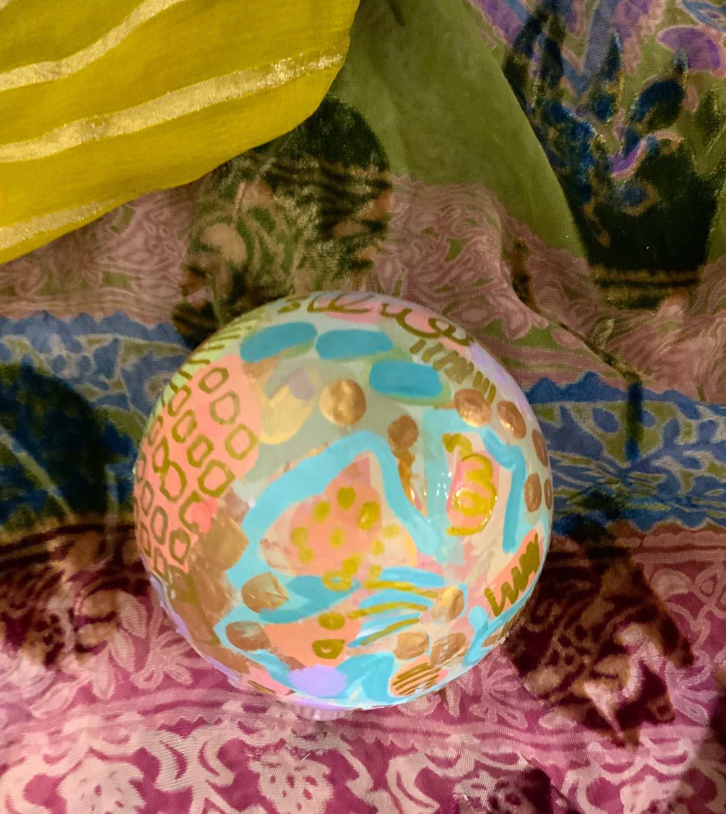 Christmas ornament - turquoise blue, mauve, coral, gold