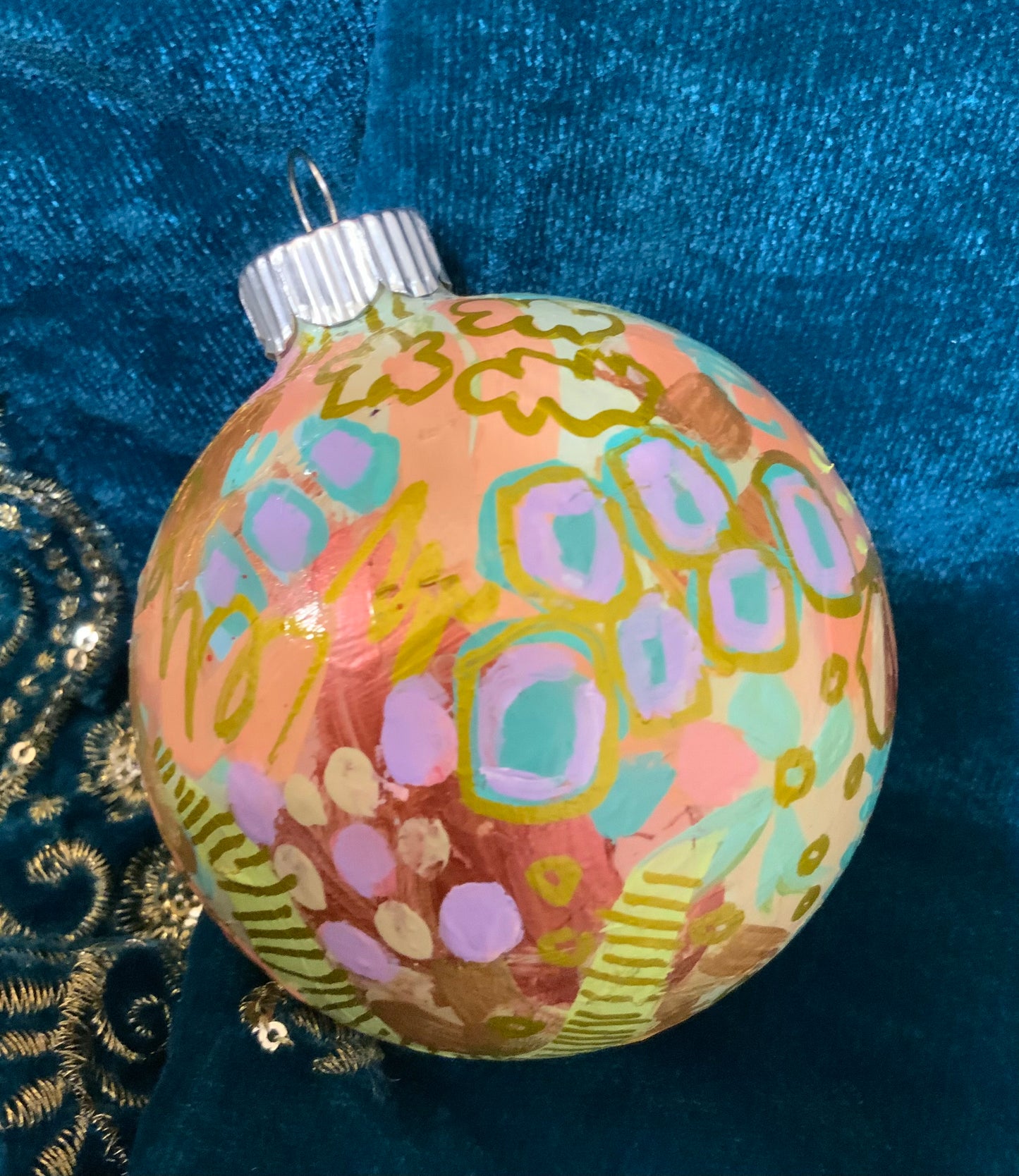 Christmas ornament - turquoise blue, mauve, coral, gold