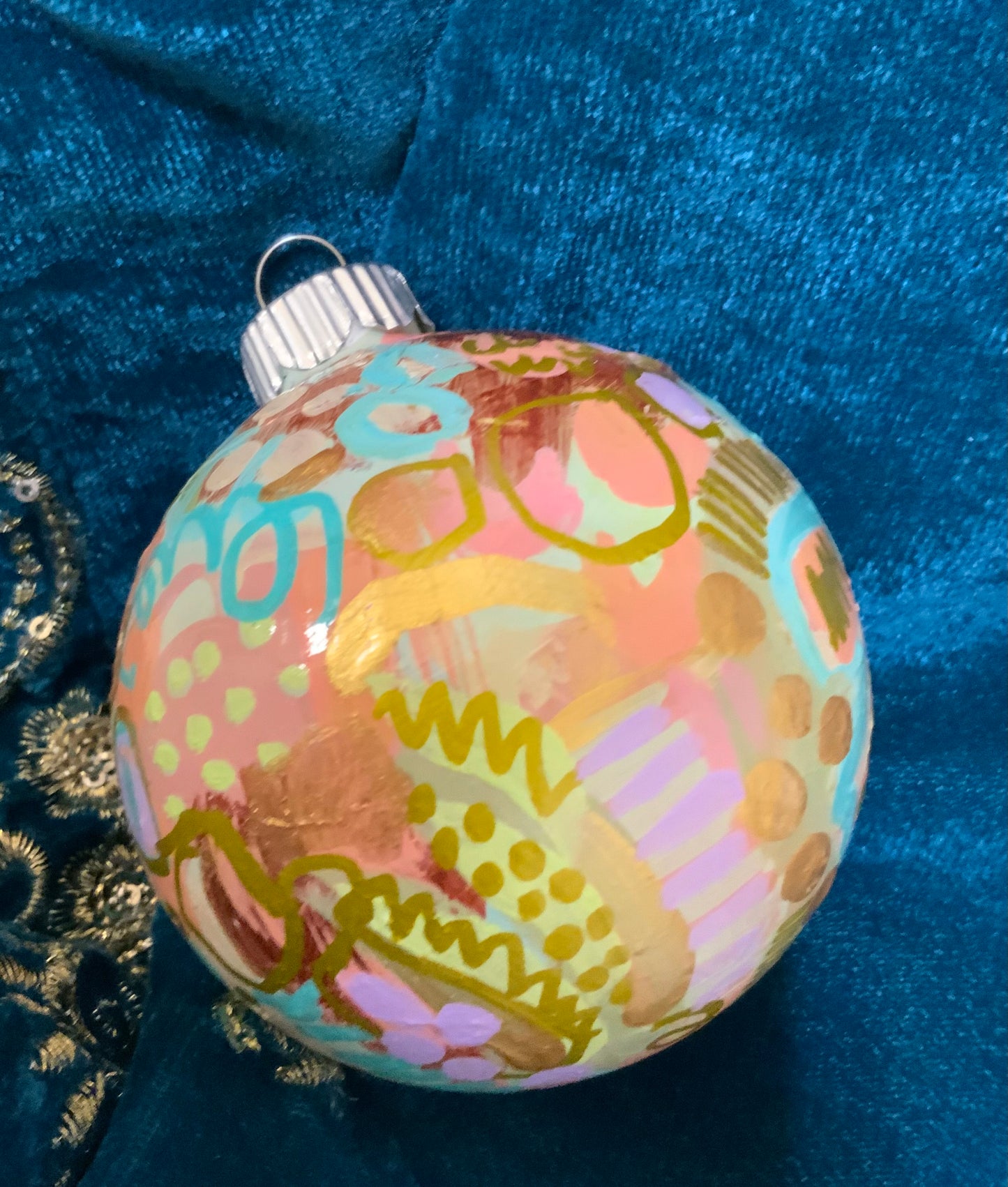Christmas ornament - turquoise blue, mauve, coral, gold