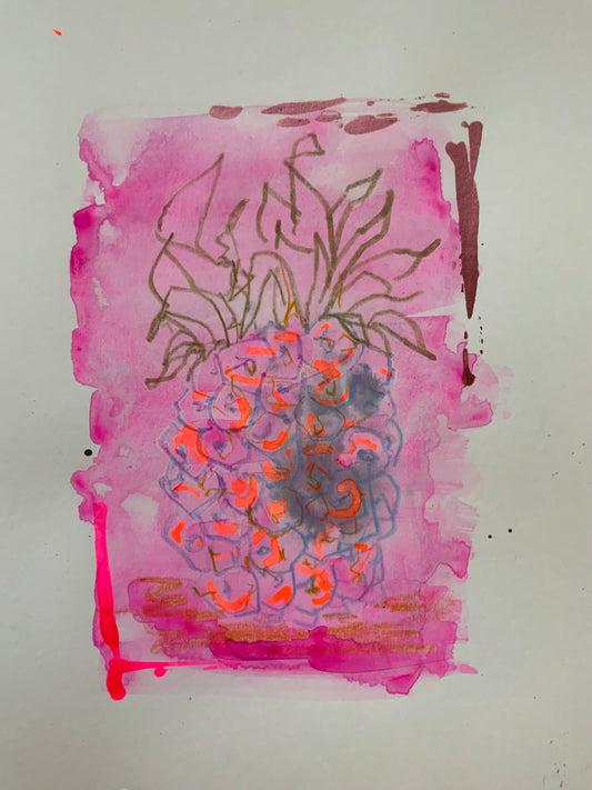 Pink pineapple-contemporary painting on paper