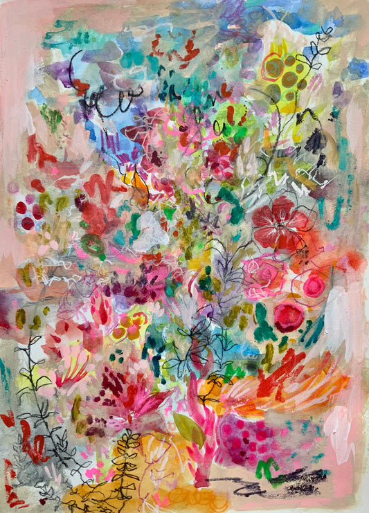 Tropical bliss-mixmedia on paper-contemporary painting on paper-colorful painting