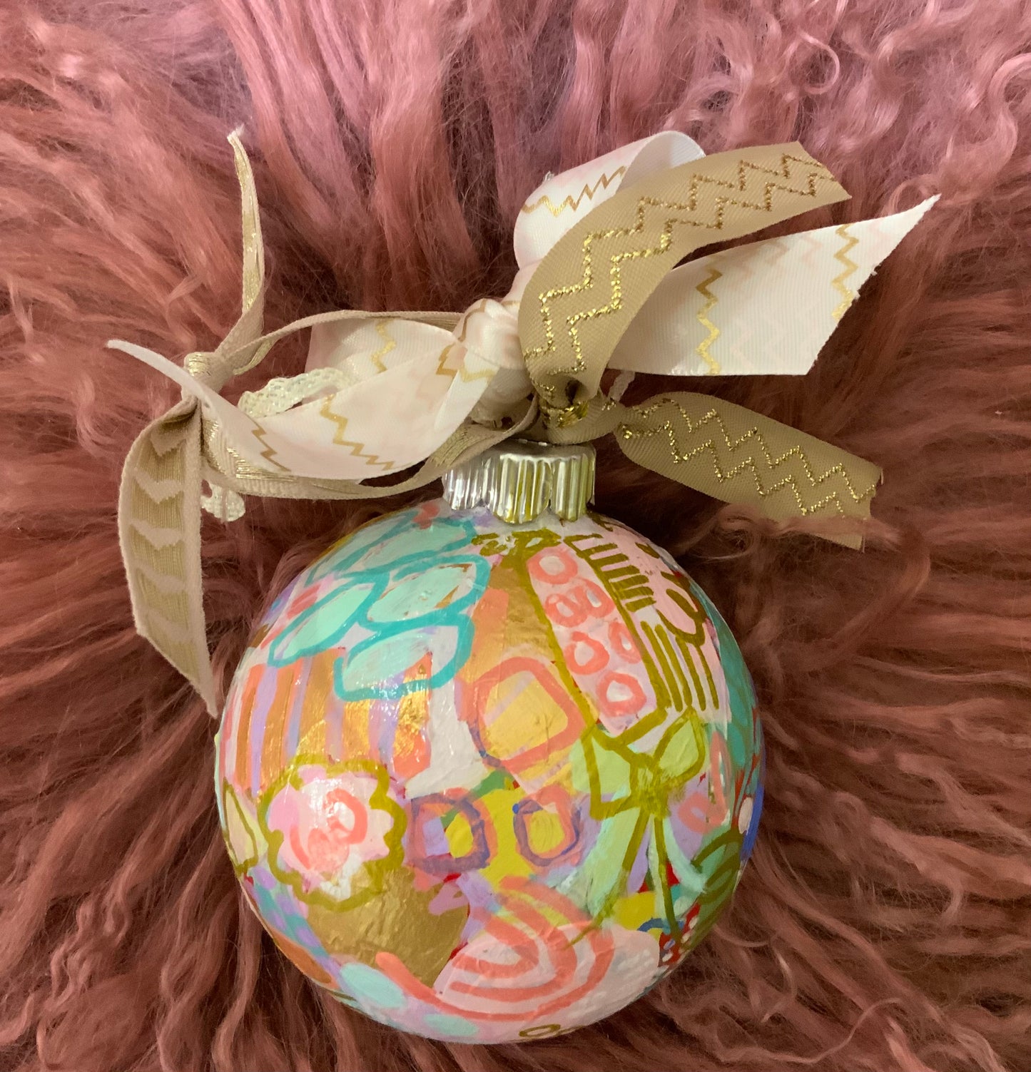 Christmas ornament- mint, coral, blue, copper, red, mauve, gold