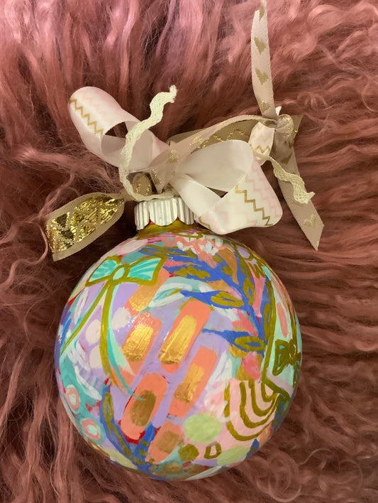 Christmas ornament- mint, coral, blue, copper, red, mauve, gold