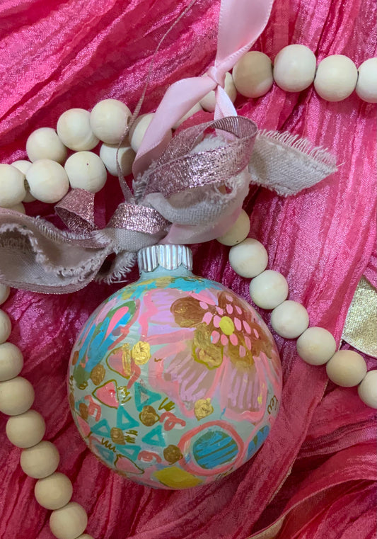 Christmas ornament- pink, peach, mint, turquoise, gold, green