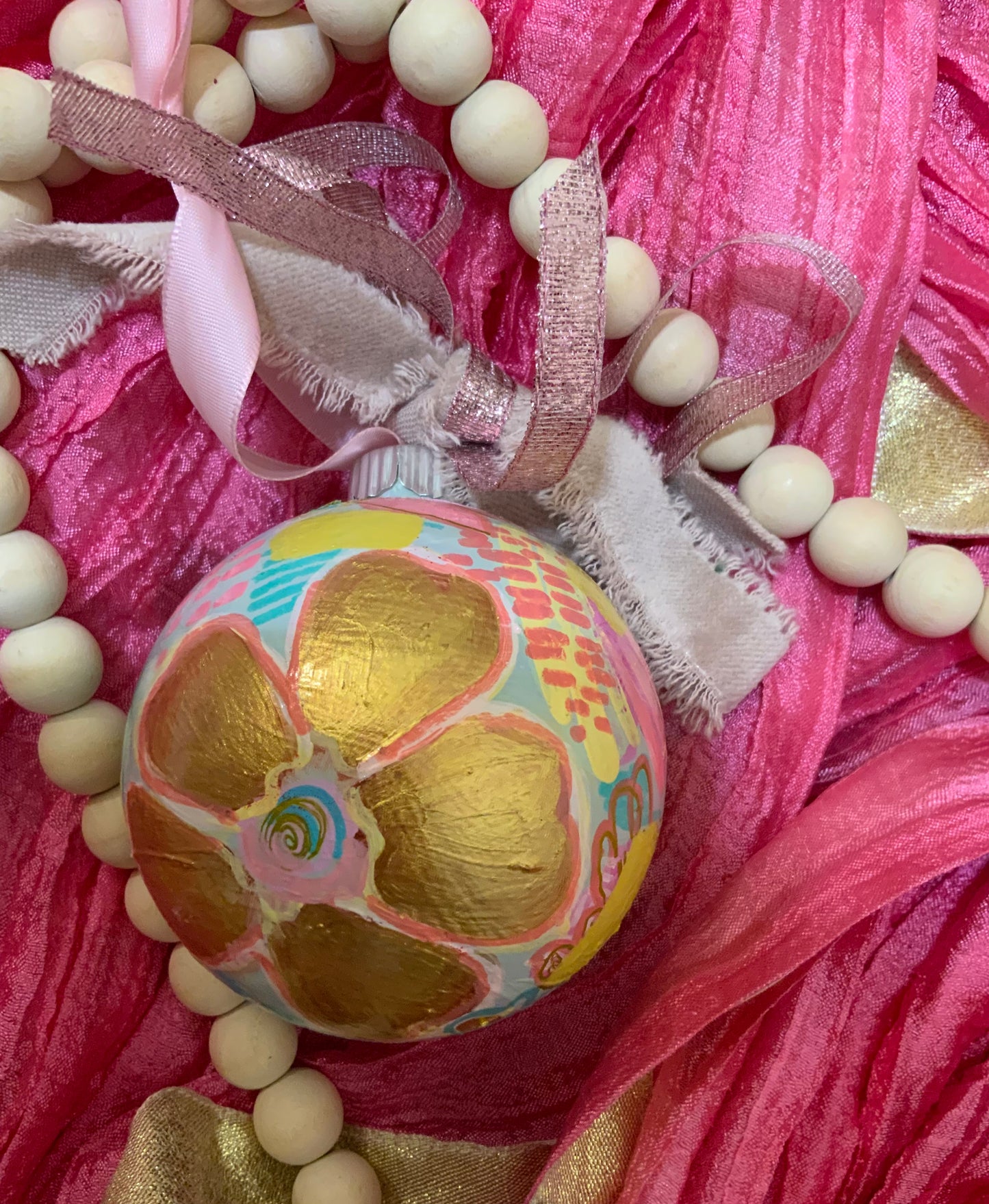 Christmas ornament- pink, peach, mint, turquoise, gold, green