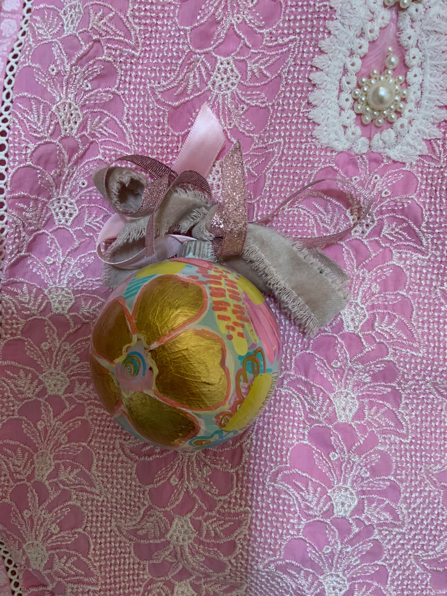 Christmas ornament- pink, peach, mint, turquoise, gold, green