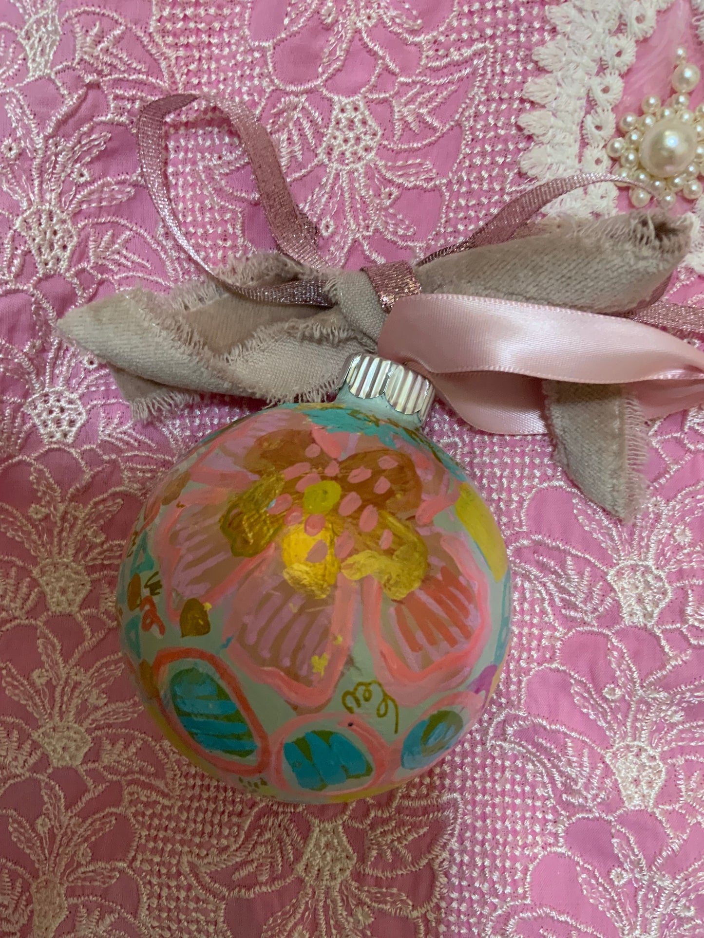 Christmas ornament- pink, peach, mint, turquoise, gold, green