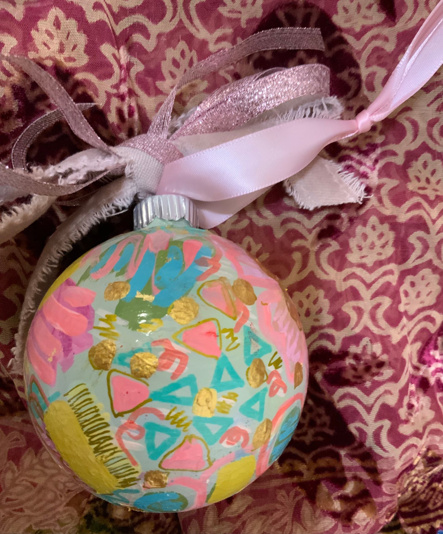 Christmas ornament- pink, peach, mint, turquoise, gold, green