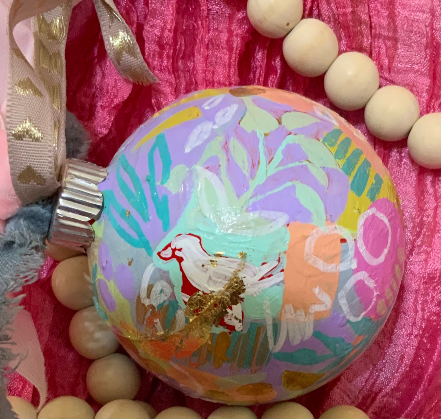 Christmas ornament- pink, mauve, white, gold, mint, peach