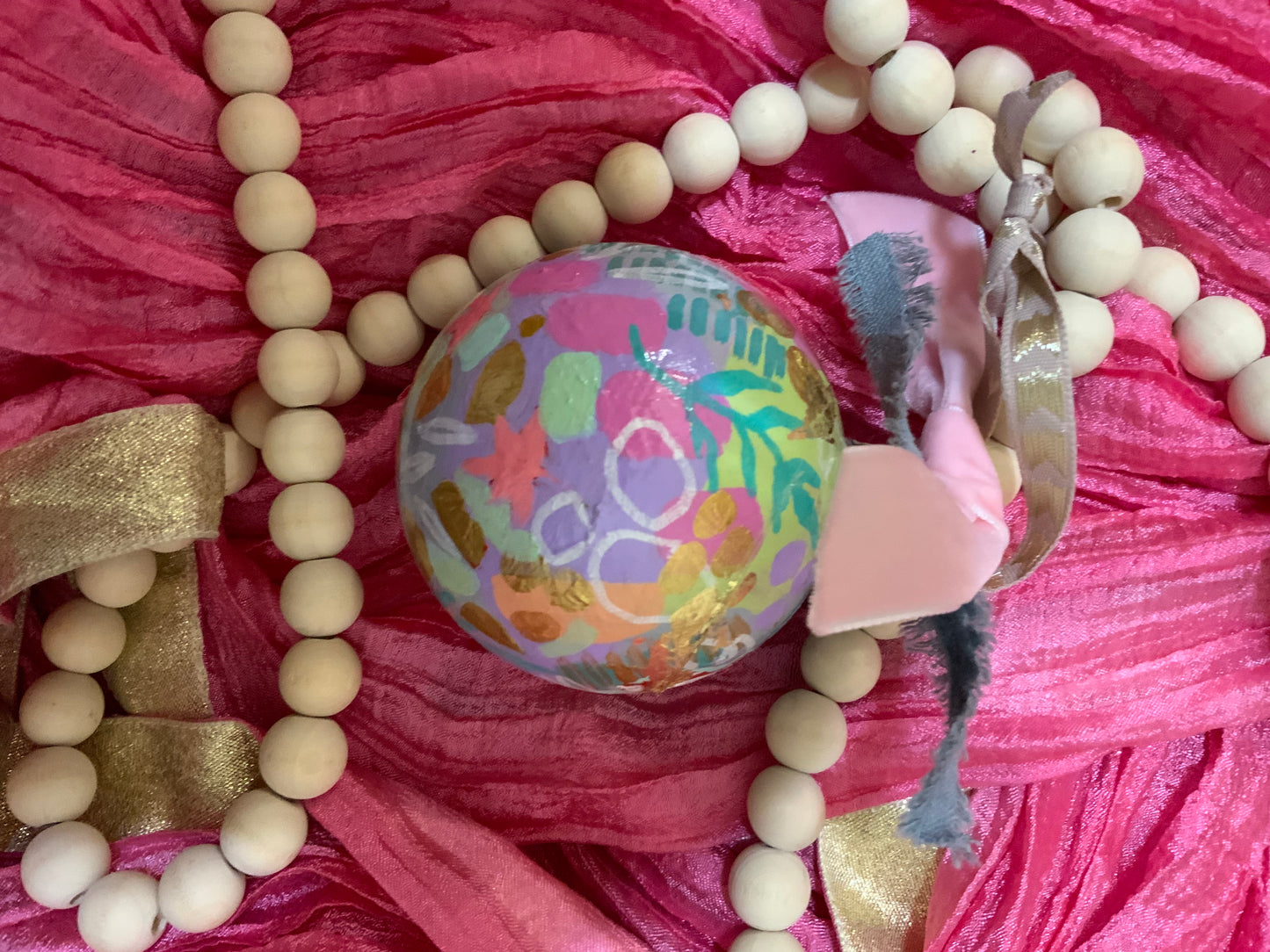 Christmas ornament- pink, mauve, white, gold, mint, peach