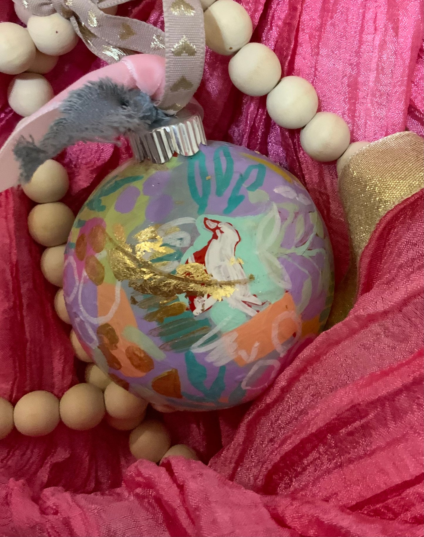 Christmas ornament- pink, mauve, white, gold, mint, peach