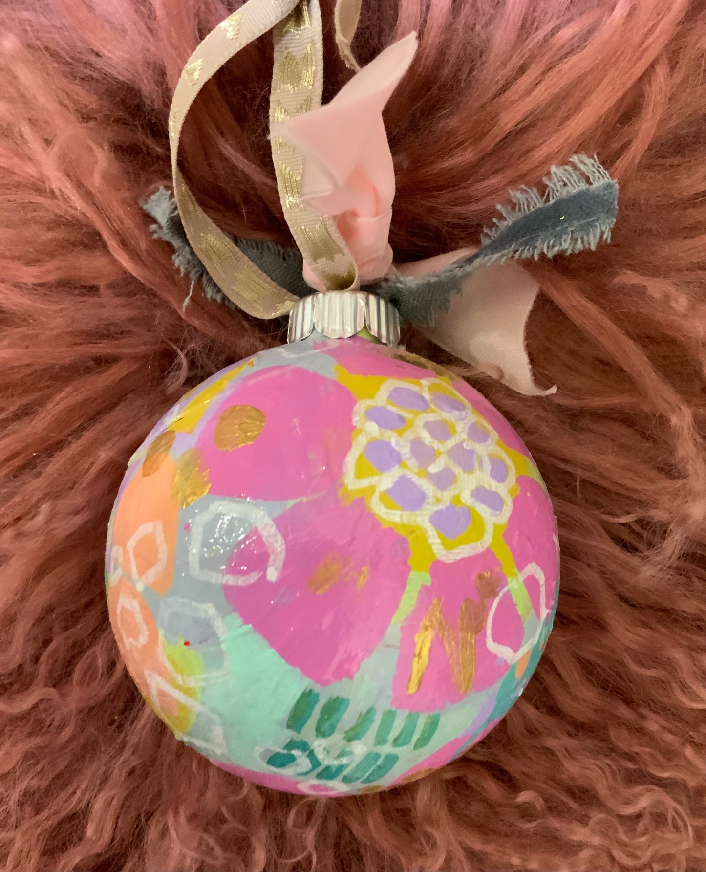 Christmas ornament- pink, mauve, white, gold, mint, peach
