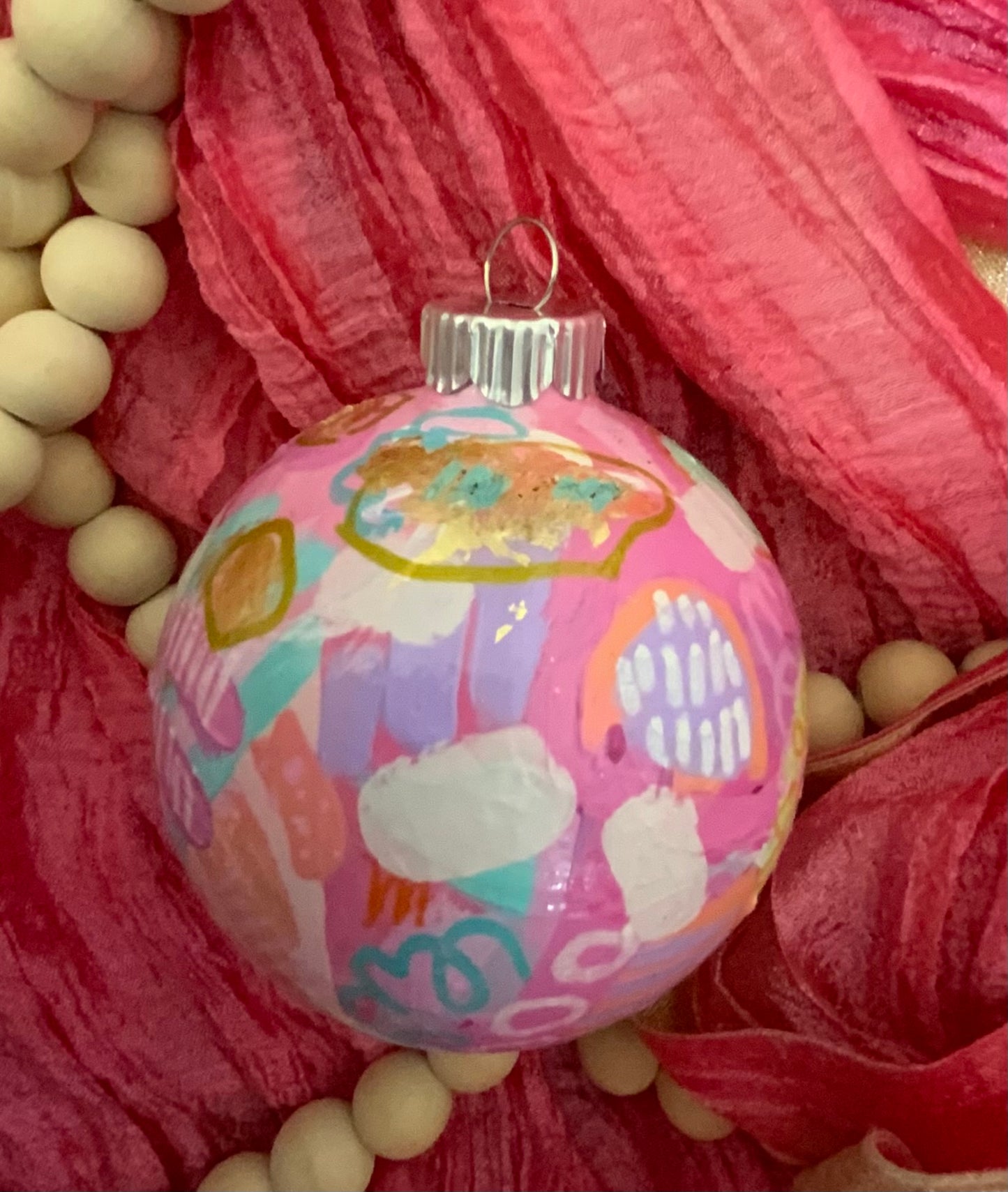 Christmas ornament- Mint, turquoise, pink, magenta, gold, orange