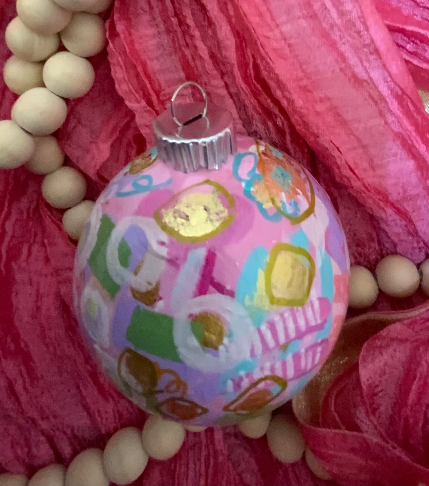 Christmas ornament- Mint, turquoise, pink, magenta, gold, orange