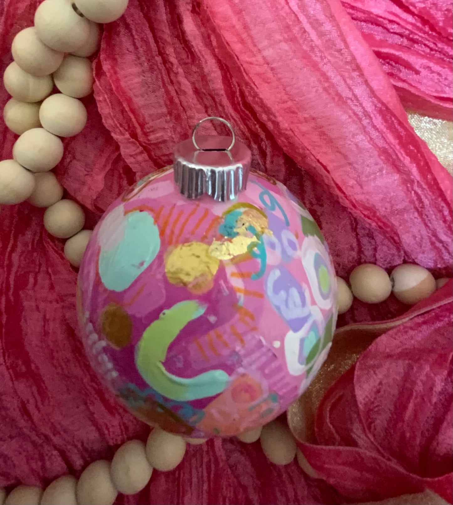 Christmas ornament- Mint, turquoise, pink, magenta, gold, orange