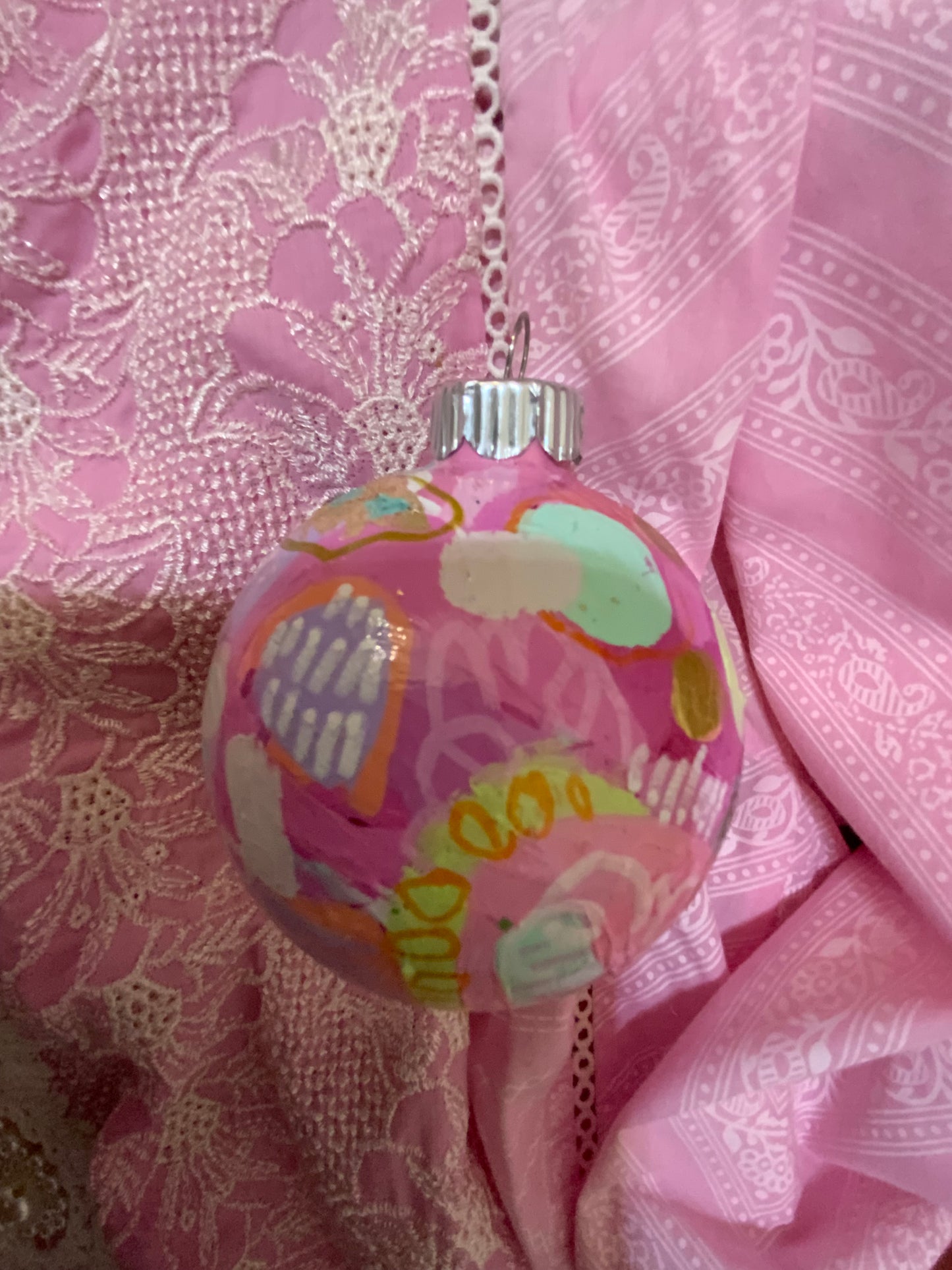 Christmas ornament- Mint, turquoise, pink, magenta, gold, orange