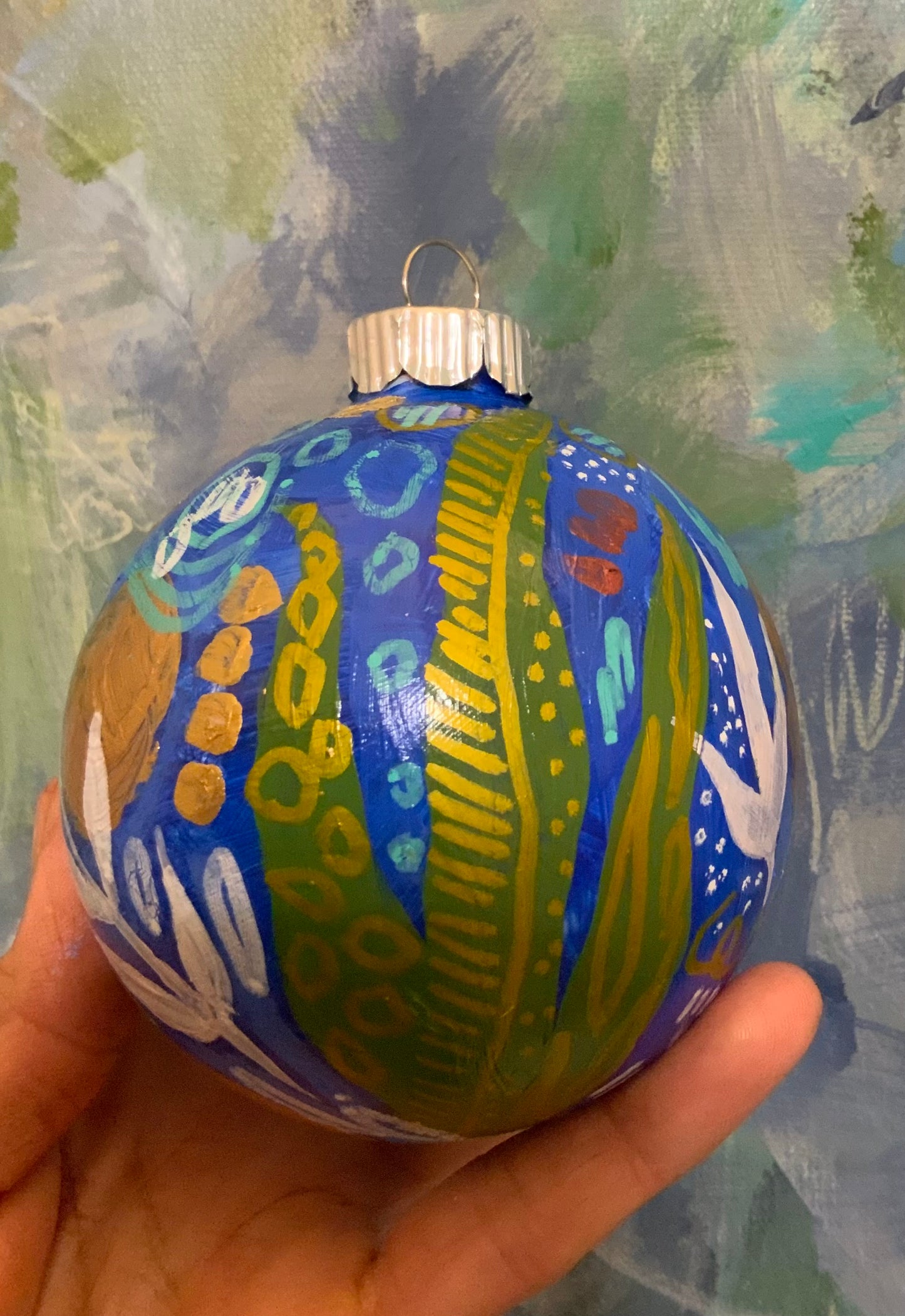 Christmas ornament- Royal blue, turquoise, green, gold, white