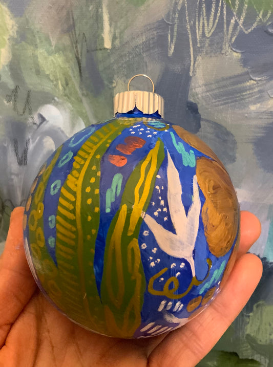Christmas ornament- Royal blue, turquoise, green, gold, white