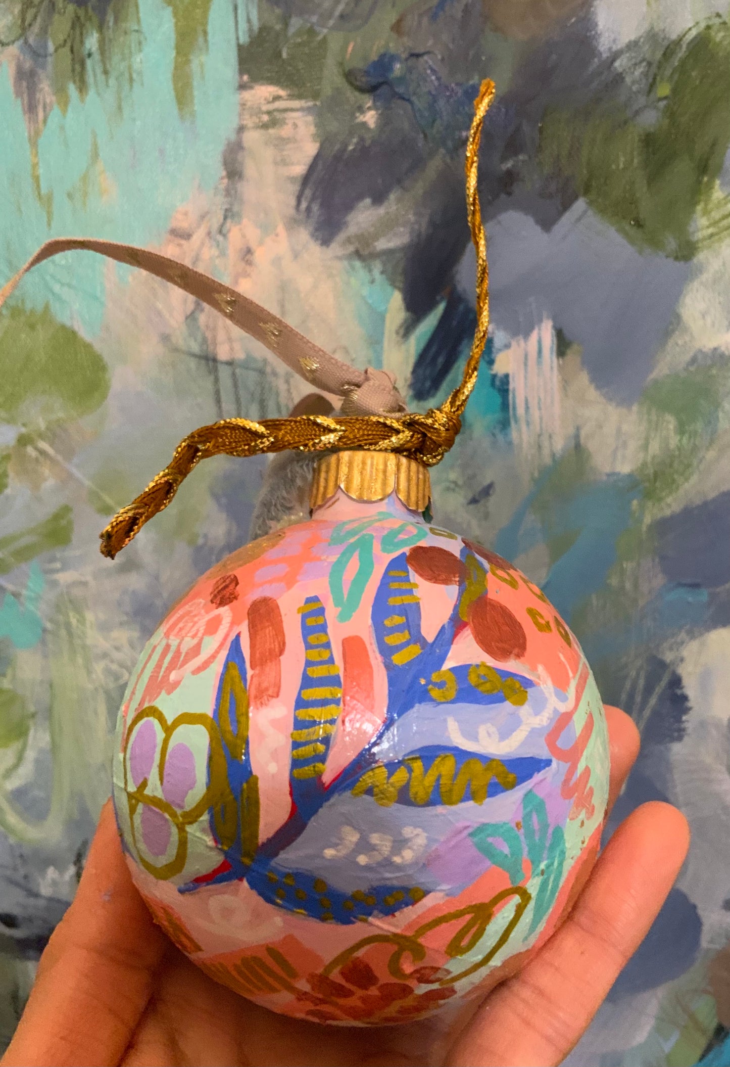 Christmas ornament- Mint,copper, turquoise, peach, coral, gold