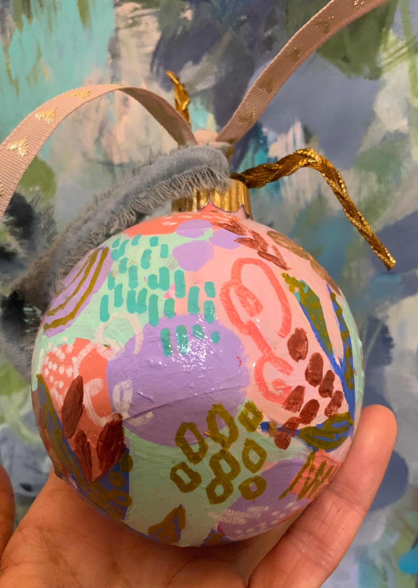 Christmas ornament- Mint,copper, turquoise, peach, coral, gold