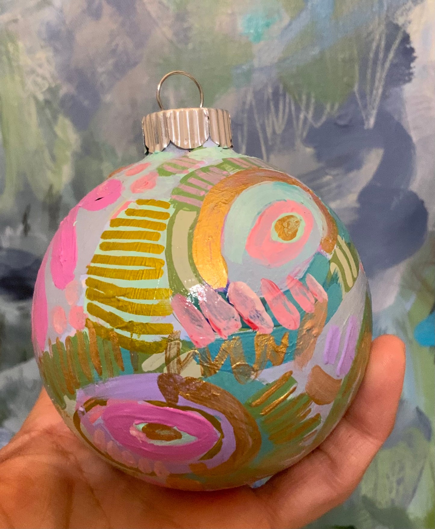 Christmas ornament- Teal, light pink, magenta, green, gold