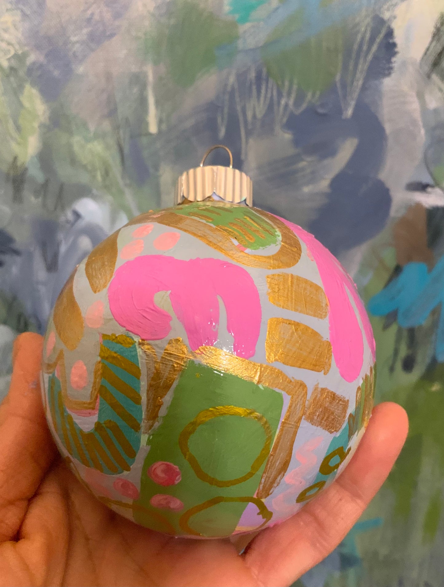 Christmas ornament- Teal, light pink, magenta, green, gold