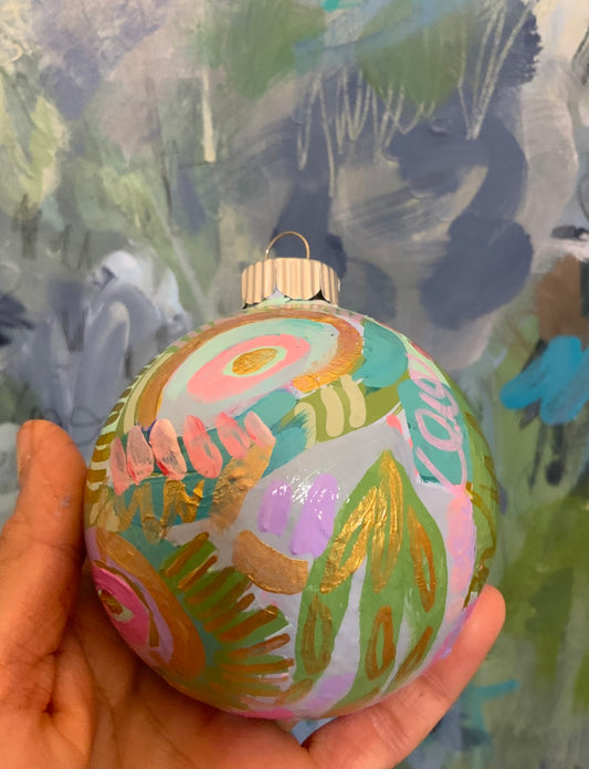 Christmas ornament- Teal, light pink, magenta, green, gold
