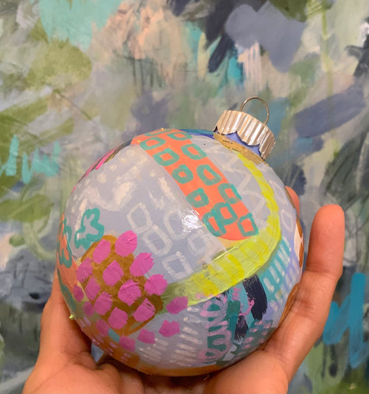 Christmas ornament- Teal, gray, magenta, orange, gold