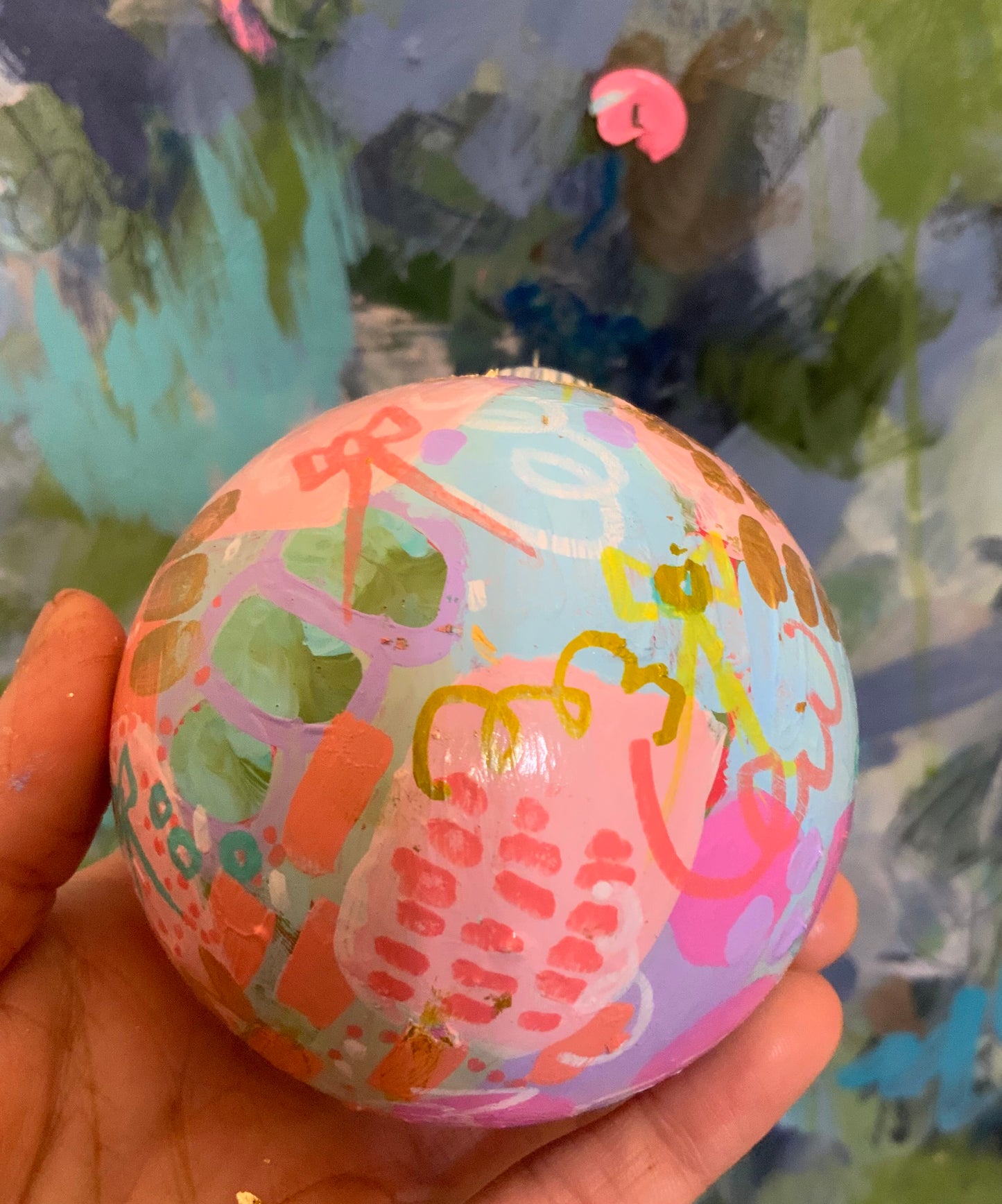 Christmas ornament- Teal, blue, coral, pink, gold