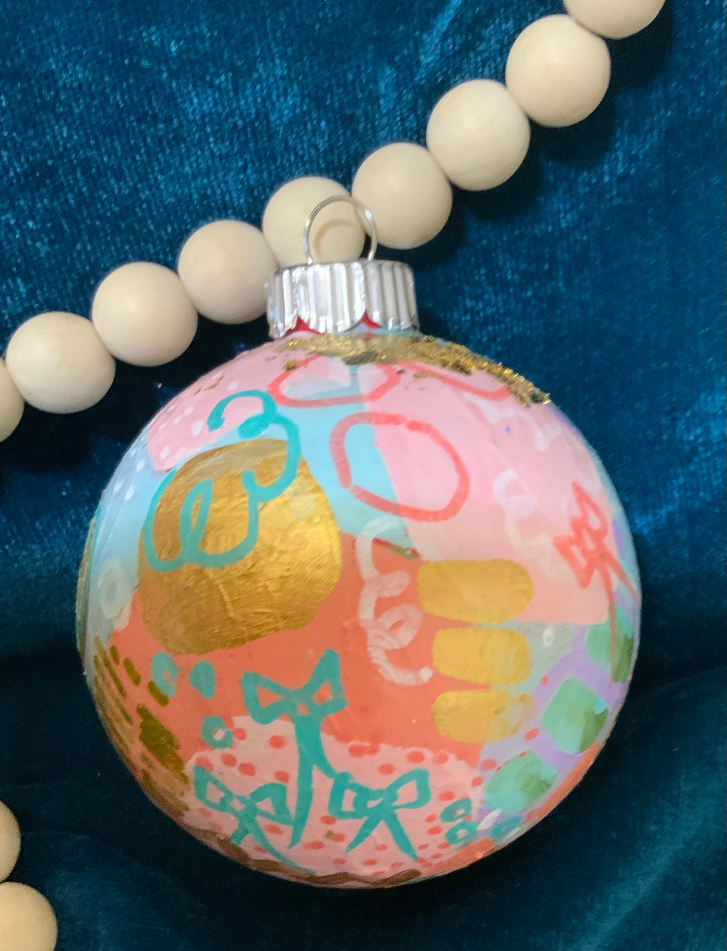 Christmas ornament- Teal, blue, coral, pink, gold