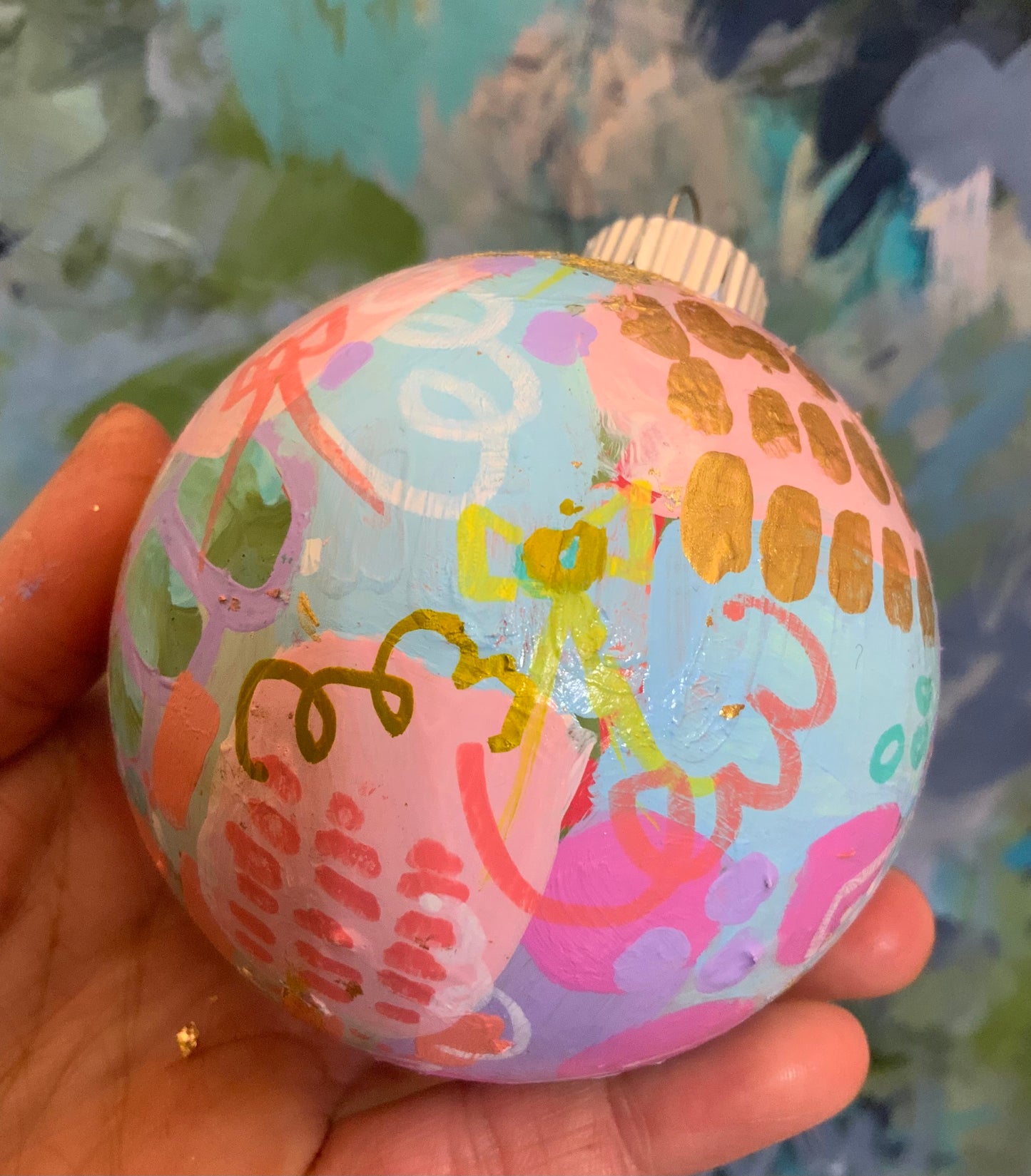 Christmas ornament- Teal, blue, coral, pink, gold