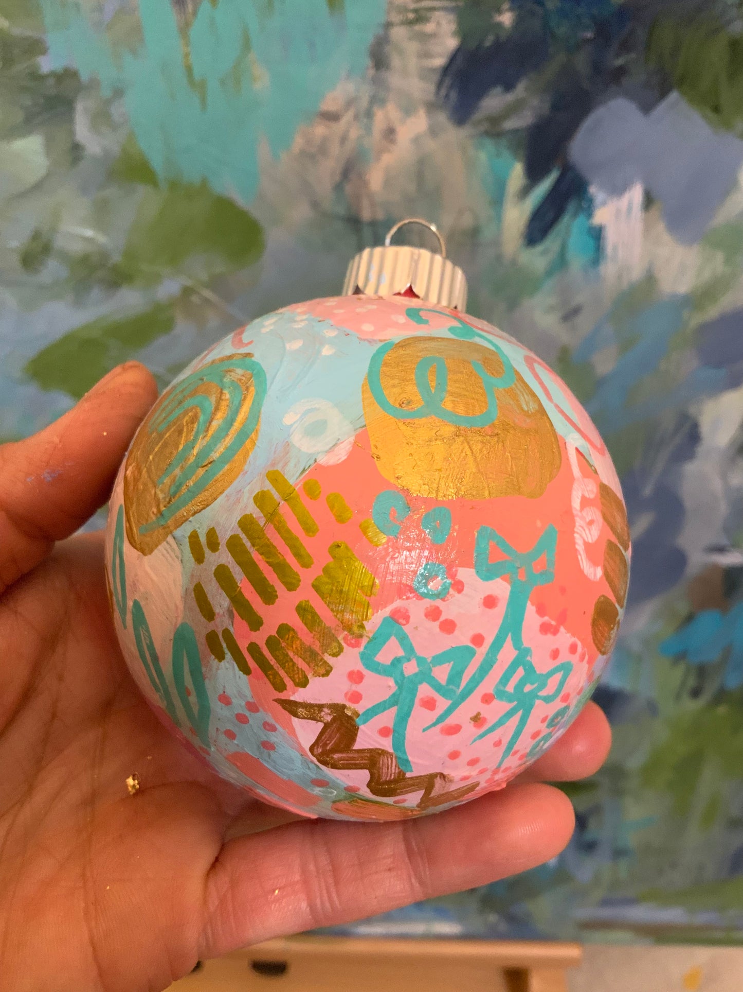 Christmas ornament- Teal, blue, coral, pink, gold