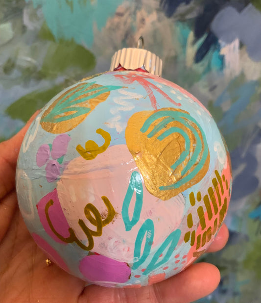 Christmas ornament- Teal, blue, coral, pink, gold