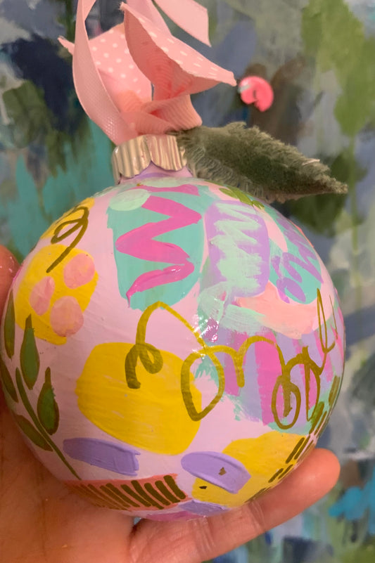 Christmas ornament-pink, yellow, green, gold
